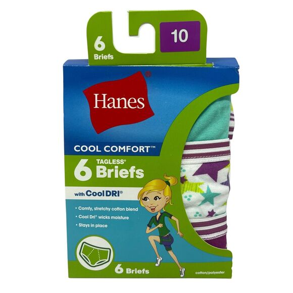 Hanes Briefs Panties Girls Size 10 Assorted 6 Pack Cool Comfort Dri Panty NEW - Picture 1 of 8